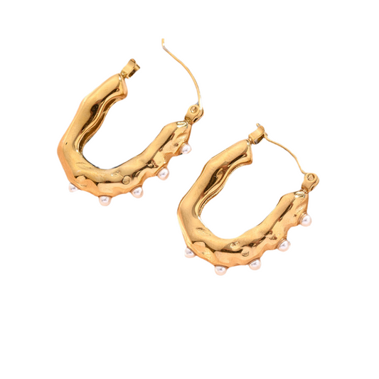 Chunk Gold Pearls Earrings